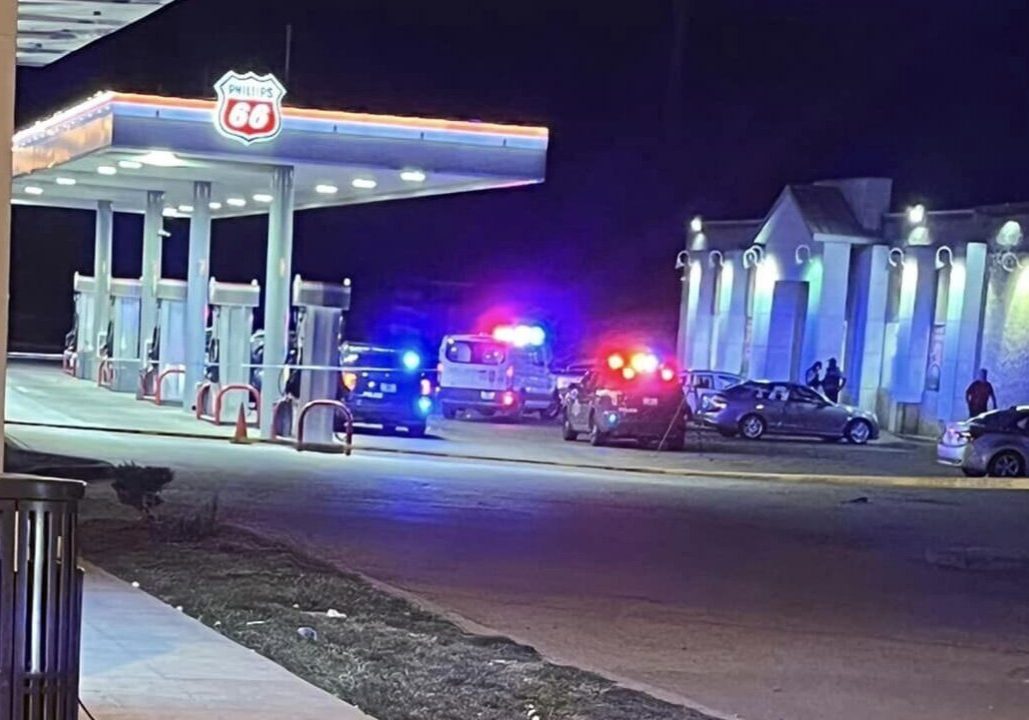 Crime scene at a gas station